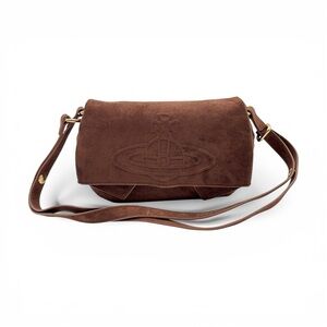 Vivienne Westwood Brown Suede Orb Shoulder Bag Vintage Logo Embossed